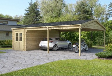 Double C-Garage in legno + Carport XXL 48m² (8x6m), 44mm